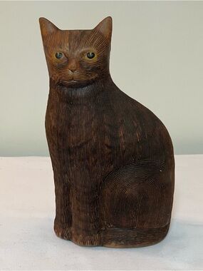 Primitive Metal Resin Cat Figurine Sculpture Folk Art Textured Farmhouse 10in